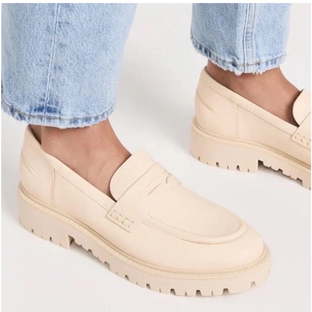 Schutz Christie Weekend Leather Loafer Lug Sole Womens 6.5 Eggshell Cream